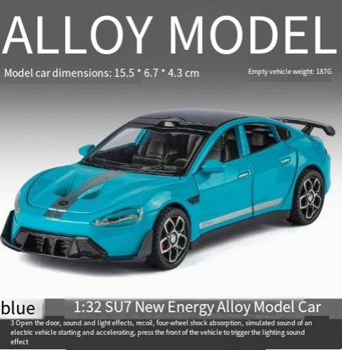 1:32 scale alloy car model, new energy SU7 car, sound and light children's toy car model ornament