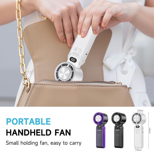 Handheld Cooling Ice Fan – 100-Speed Adjustable Mini Turbo Fan, 4000mAh USB Rechargeable Battery, LED Display, 3-in-1 Foldable Design for Travel, Camping, Office ,Outdoor Use