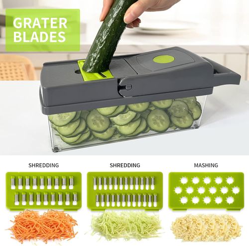 Vegetable Chopper, 14 in 1 Vegetable Cutter Onion Chopper Food Choppers Multifunctional Kitchen Vegetable Slicer Dicer Cutter with 8 Blades and Container for Carrot Potato Salad Garlic