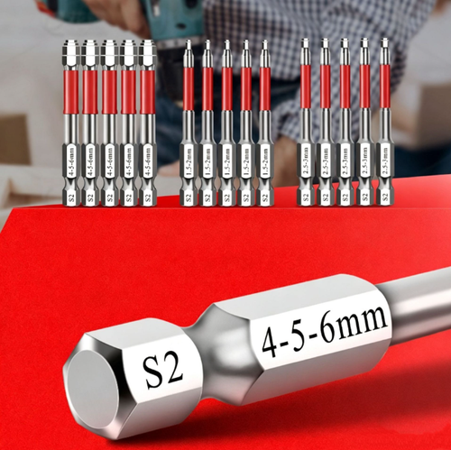 6-Piece Metal Hex Socket Screwdriver Bit Set with Hex Shanks, Pagoda Centering Internal Design, Tightens 1.5mm-6mm Millimeters Nuts, Magnetic Tips, Compatible with Drills  Wrenches, for Tools and Gadgets, Construction, Household Work