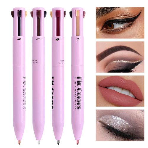 4-in-1 Makeup Pencil, Highlighter, Eyeliner, Brow & Lip Liner, Waterproof, All in One Travel Makeup Pencil