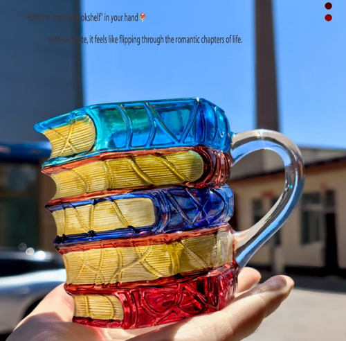 High-Borosilicate Hand-Painted Book Mug — Creative Coffee Cup Novelty Book-Shaped Mug — Hand-Painted, Stylish Coffee & Beverage Cup