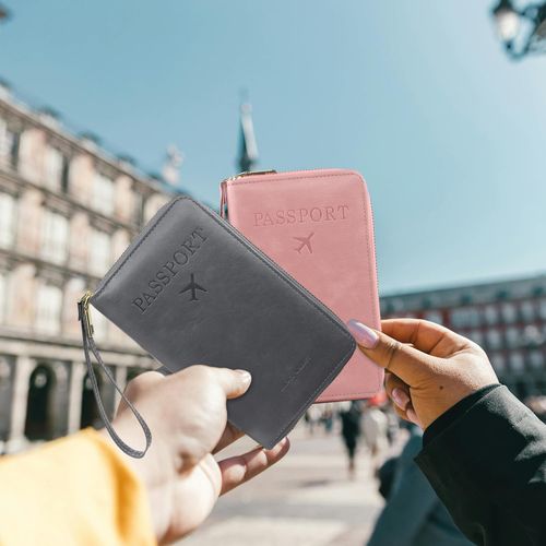 Blocking Passport Holder Travel Wallet, Slim Zipper Card Case with ID Window, Boarding Pass Slot & Credit Card Organizer for Men and Women.