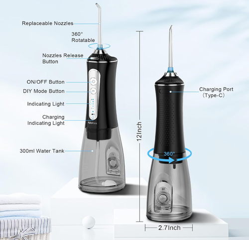 Water Dental Flosser for Teeth Cleaning,Cordless Water Teeth Cleaner Picks,Portable & Rechargeable Oral Irrigator with 5 Modes,IPX7 Waterproof Powerful Battery for Home Travel-Black