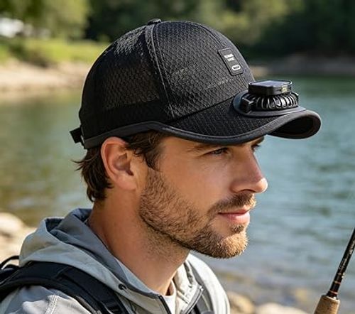 Adults Mesh Baseball Cap Fishing Beach Hats with Solar Fan, Summer UV Protection Sun Hat, Solar Powered USB Charging Sunhat