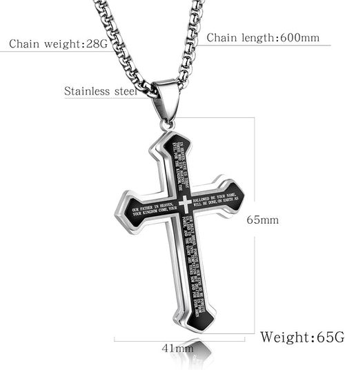 Mens Cross Pendant Necklace Large Stainless Steel Cross Pendant Necklace for Men Women