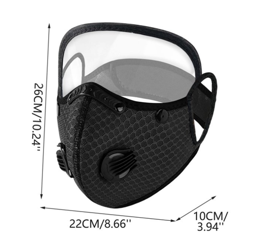 Reusable Carbon Filter Dust Mask, Anti-Sun, 5-Layer Filter Face Protection Mask with Adjustable Goggles, Windproof Face Covering Mask for Motorcycle Riding, Cycling, Travel, Black