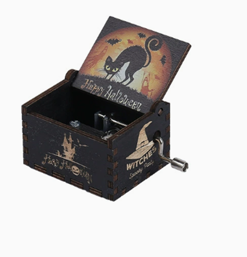 Halloween Exclusive! Classic Carved DIY Wooden Music Box — Hand-Cranked Craft Gift