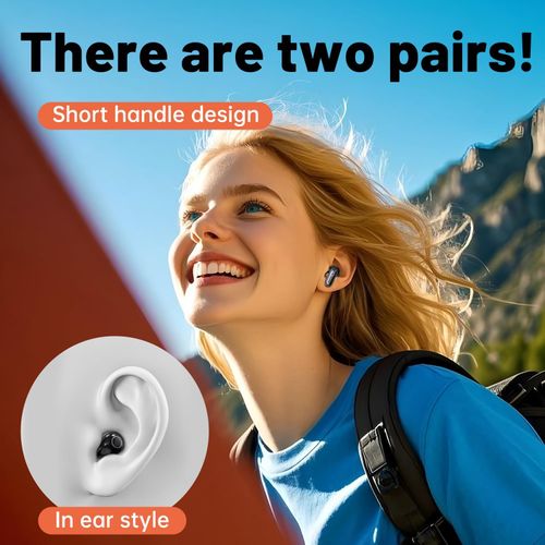 Wireless Bluetooth Headset, Tiny Size Invisible Earbuds, Sleep and Sports Earphones Set, 2 Pairs, Mini and Short Handle Design, for Work Sport Sleeping ﻿ ﻿ (Black)