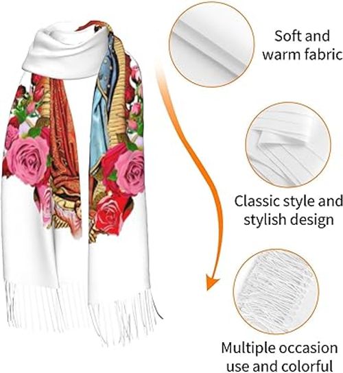 Prayer Shawls Tassel Shawls Wraps Warm Soft Winter Lightweight Cashmere Scarf for Women (White)