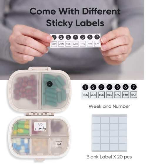 Travel Pill Organizer, 8 Compartments Portable Pill Case, Small Pill Box