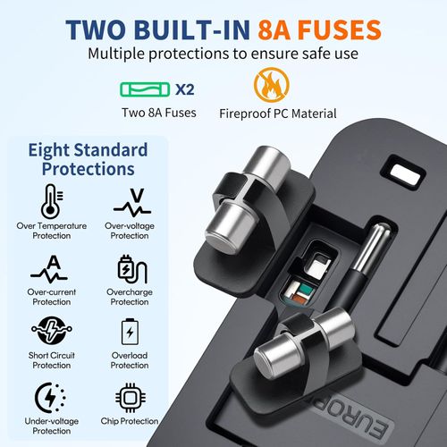 Travel Adapter USB C, Universal All in One Worldwide Travel Adapter Fast Charge GaN PD3.0 Type C USB-A Quick Charging Ports Power Converters Wall Charger AC Power Plug Adapter for USA EU UK AUS Black