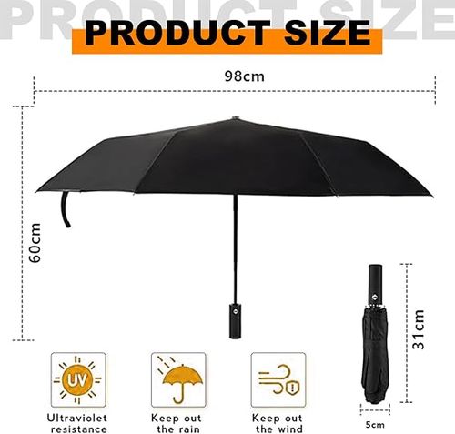 Travel Folding Umbrella, 10 Ribs Automatic Open, Lightweight Compact Portable Backpack Car Parasol Outdoor, Sun or Rain, Anti 99 UV Protection UPF 50, Men Women Carabiner Handle Design