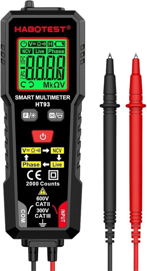 HT93 Smart Digital Multimeter Voltage Tester with NCV Live Wire Test 2000 Counts 600V AC DC Voltage NCV Continuity Measurement
