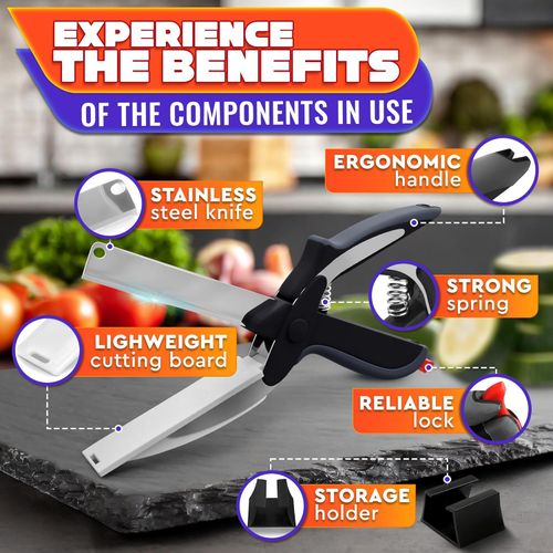 Clever Cutter 2-in-1 Knife & Cutting Board- The Original Quickly Chops Your Favorite Fruits, Vegetables, Meats, Cheeses & More in Second, Replace your Kitchen Knives and Cutting Boards