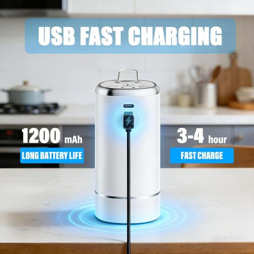 Water Dispenser Pump for 5 Gallon Water Bottles, USB Type-C Rechargeable with 1200mAh Battery, Foldable Spout, One-Touch Control  Powerful Suction for Home, Office, Camping - White