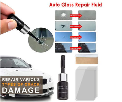 Windshield Crack Repair Kit, DIY Glass Repair Resin for Chips,Curing Films, Scraper, Quick Fix, Saves Cost, Portable, for Laminated Auto Glass