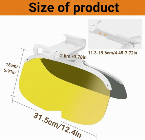2 in 1 Car Sun Visor Day and Night Sun Visor Extension with Adjustment Button, Anti-Glare UV Protection, Clip-On for Cars, Trucks, SUVs, Yellow and Black