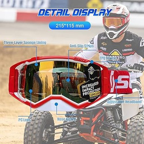 Motocross Goggles,UV Protection Dirt Bike Goggles with Removable Nose Guard for Motorbike,Off Road,ATV,UTV