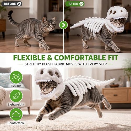 2026 New Dog Skeleton Costume, Soft Plush Dog Dinosaur Skeleton Costume, Cat Skeleton Costume, Dog Halloween Costumes for Medium Large Pet Cosplay Party Family