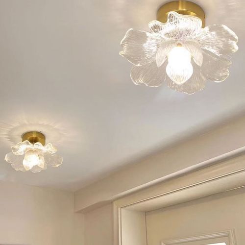 Glass Flower Ceiling Light Semi Flush Mount Hallway Ceiling Light Fixtures Large Gold Bathroom Close to Ceiling Light Floral Petal Kitchen Lamp for Entryway Porch Closet Balcony