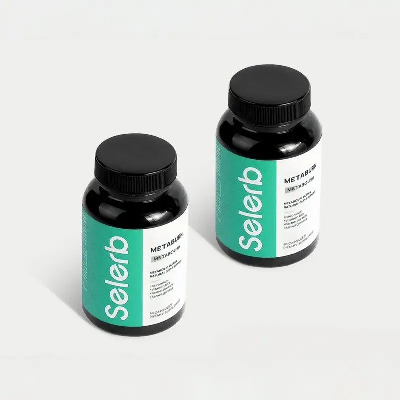 Selerb Metaburn for Daily Nutrient Support – With Chromium, Vitamin B12 & Berberine HCI – 60 Capsules High Potency Supplement Lean Muscle Booster  Healthy Gut Probiotics Digestive Wellness Bundle Digestive Detox