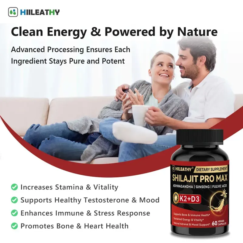 HIILEATHY Optimal Shilajit PRO MAX 60 Capsules Made in USA with Essential Minerals for Healthy Aging and Immune System Support