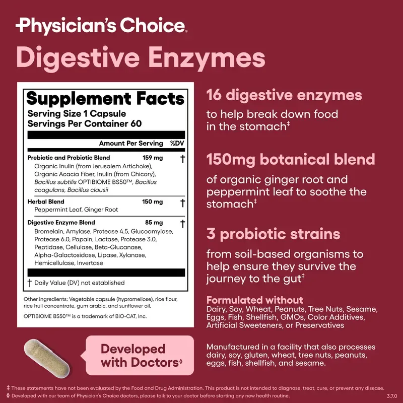 Physician's Choice Digestive Enzymes - Bloating & Mealtime Discomfort Support with Probiotics + Prebiotics for Digestion & Gut Health