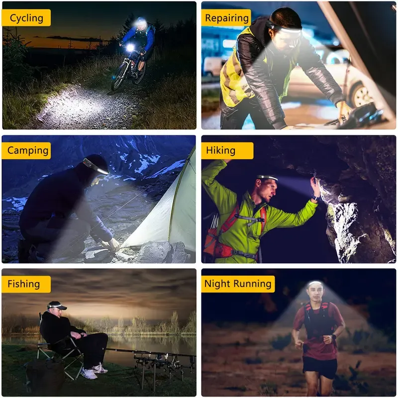 Rechargeable Headlamp - 230° Wide Beam LED with Motion Sensor, Adjustable Helmet-Fit Headband, Waterproof Led Headlights Torches for Camping, Work, Rechargeable Emergency Worklight, Outdoor Gadgets