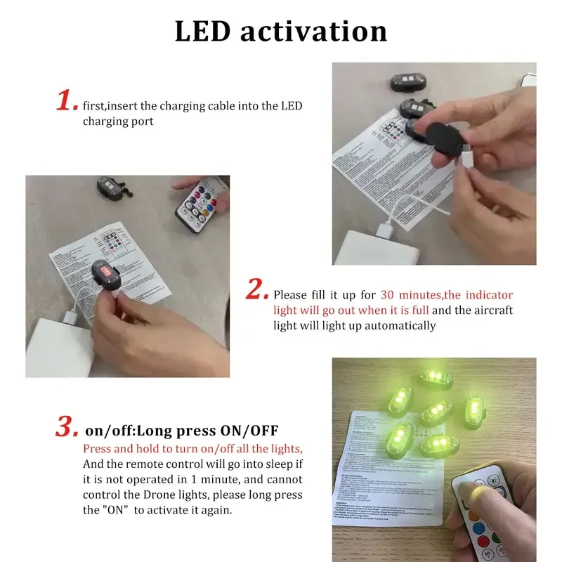 Wireless RGB LED Strobe Lights, Cars Accessories, Car Lighting, USB Rechargeable, IP65 Rated, 3-Level Dimming, Brightness Adjust, Anti-Collision Waterproof for Motorcycle, Drone & RC Aircraft