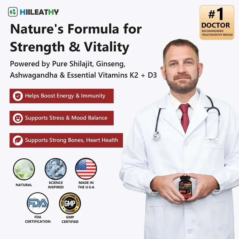 HIILEATHY Optimal Shilajit PRO MAX 60 Capsules Made in USA with Essential Minerals for Healthy Aging and Immune System Support