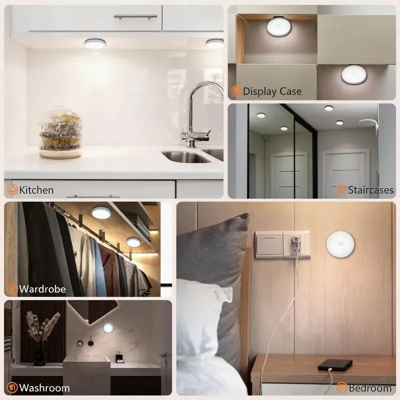 Buy one, get one! This magnetic, rechargeable LED light with automatic motion sensor has three modes, a 30-second auto-off function, and adjustable cool white light. It's easy to install and suitable for use in bedrooms, hallways, and cabinets. It features a self-adhesive design and a built-in battery.