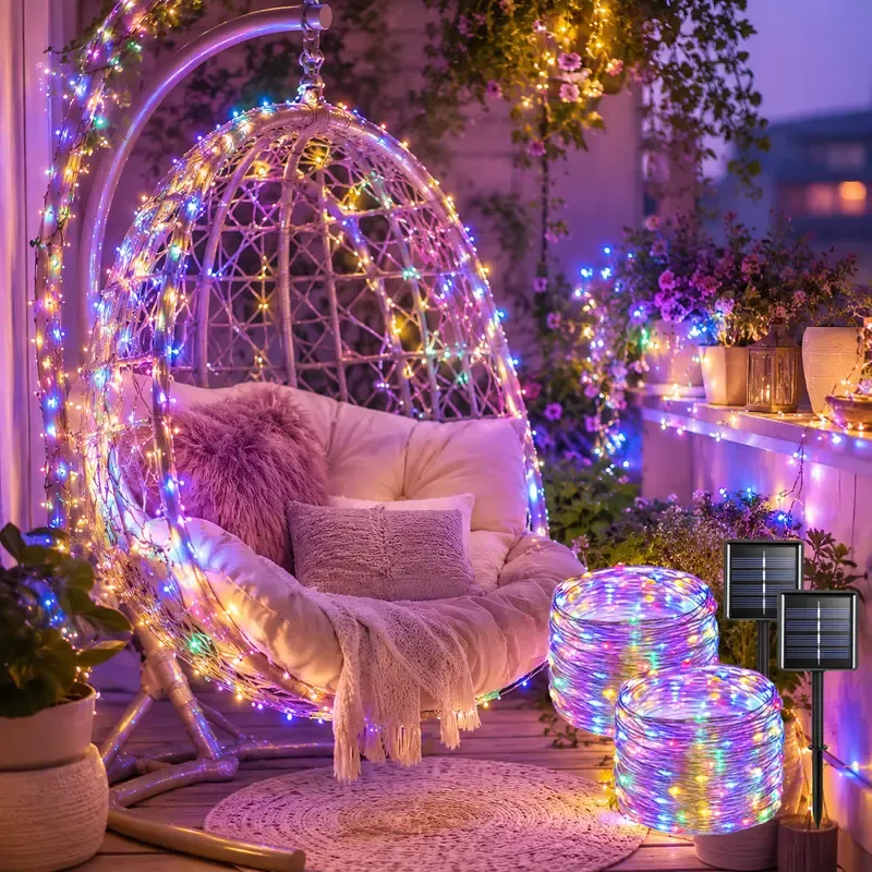 Power outage savior: Solar LED string lights – Buy one, get one free! Featuring 400 LED bulbs, totaling 144 feet in length. With 8 different modes, perfect for outdoor lighting. Powered by solar energy, so you don't have to worry about power outages. Comes with a remote control, ideal for Christmas, garden parties, and other festive occasions, creating a joyful and festive atmosphere