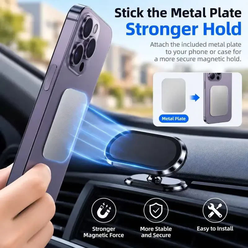Car magnetic mount: Strong magnetic attachment, 360° rotation, adjustable. Suitable for all phone models.