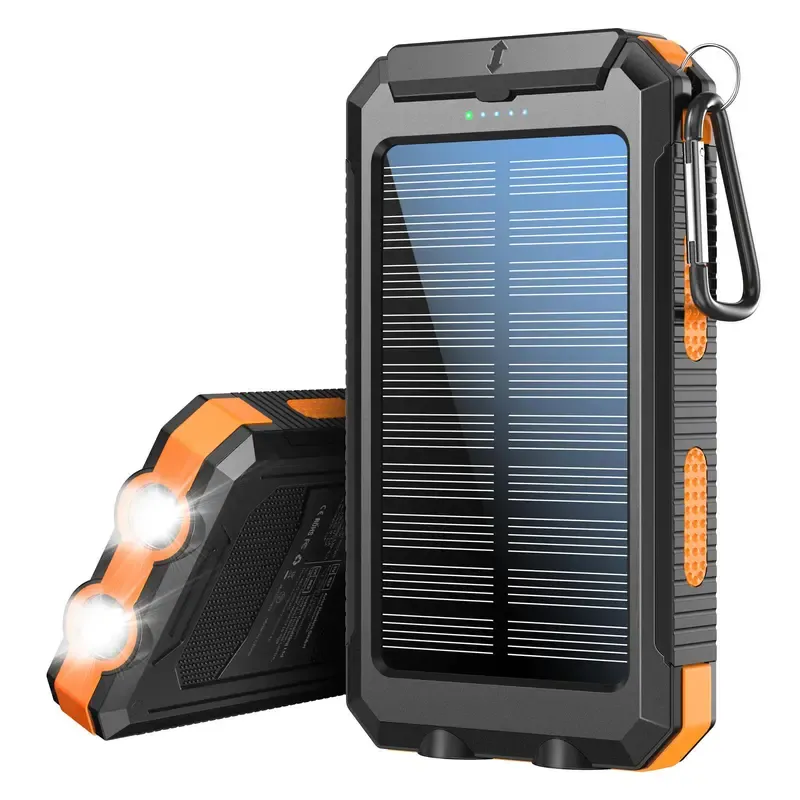 20000mAh Portable Solar Power Bank, Waterproof Solar Phone Charger with LED Light and Dual USB Ports, Compatible with iPhone and Android  GLOBAL PICKS