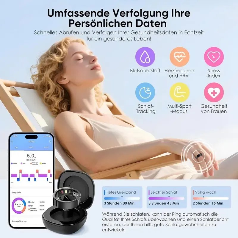 Smart Ring – Wellness Tracker with Heart Rate, Temperature Check, Sleep, Stress & Cycle Reminder Insights |Gesture control function: remotely take photos with air gestures,and switch videos with gesture control Auto Activity Detection | Fitness Ring for Men & Women | Android & iOS Compatible