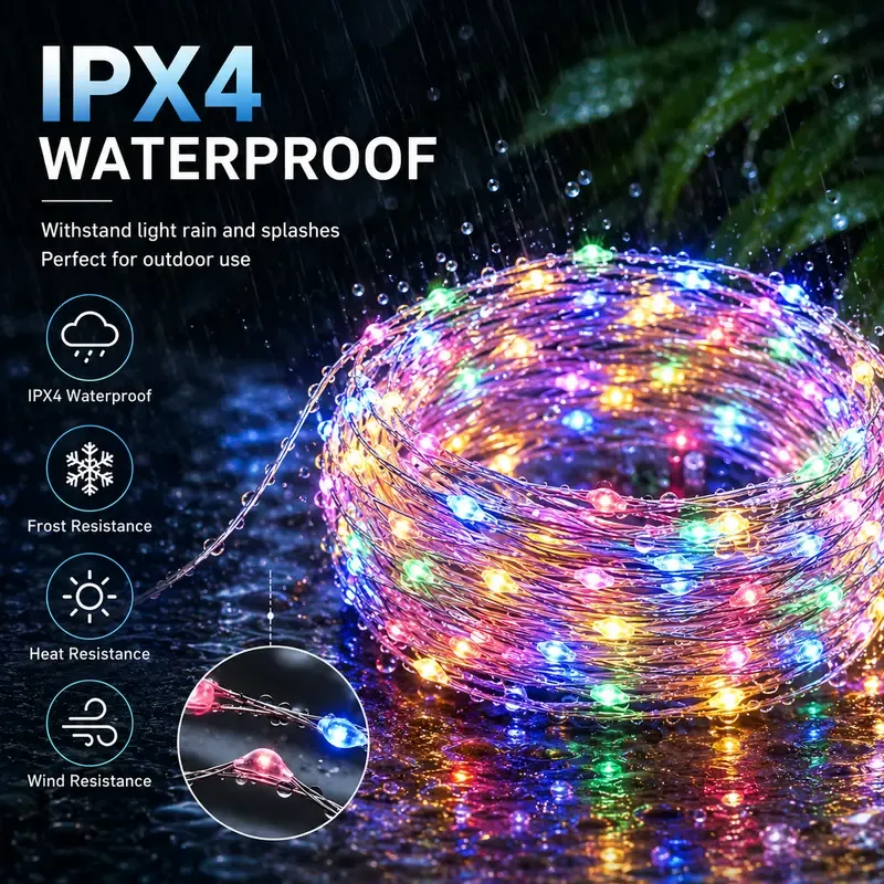 Power outage savior: Solar LED string lights – Buy one, get one free! Featuring 400 LED bulbs, totaling 144 feet in length. With 8 different modes, perfect for outdoor lighting. Powered by solar energy, so you don't have to worry about power outages. Comes with a remote control, ideal for Christmas, garden parties, and other festive occasions, creating a joyful and festive atmosphere