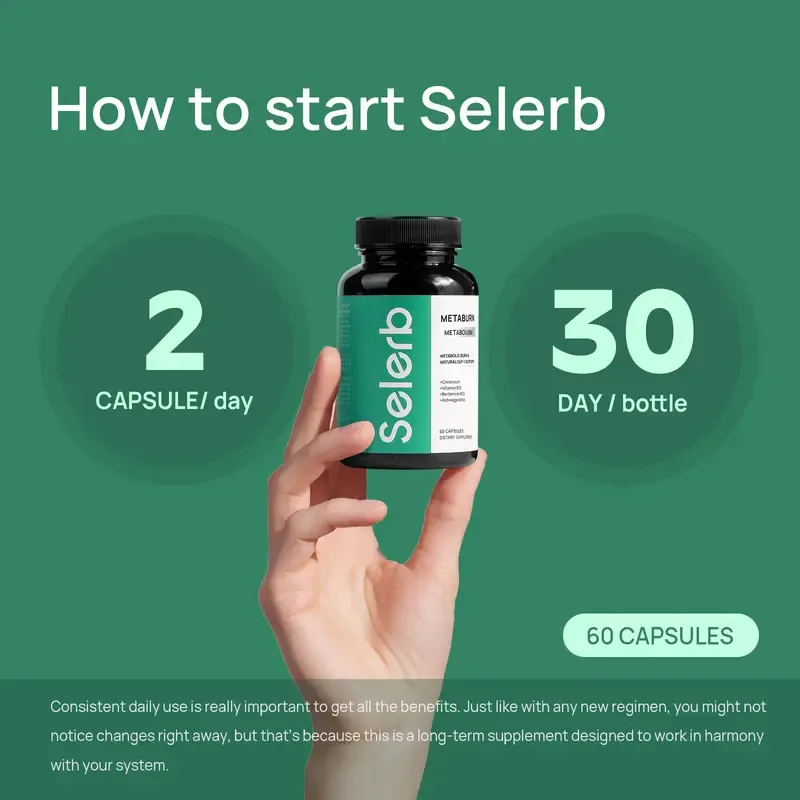 Selerb Metaburn for Daily Nutrient Support – With Chromium, Vitamin B12 & Berberine HCI – 60 Capsules High Potency Supplement Lean Muscle Booster  Healthy Gut Probiotics Digestive Wellness Bundle Digestive Detox