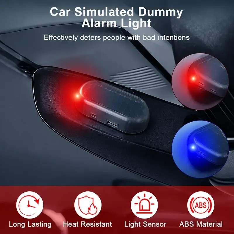 Solar Powered Fake Car Alarm Light, Plastic Material Auto Light Sensor LED Simulated Security Warning Flashing Light, No Wiring DIY Car Anti-Theft Dummy Alarm Lamp
