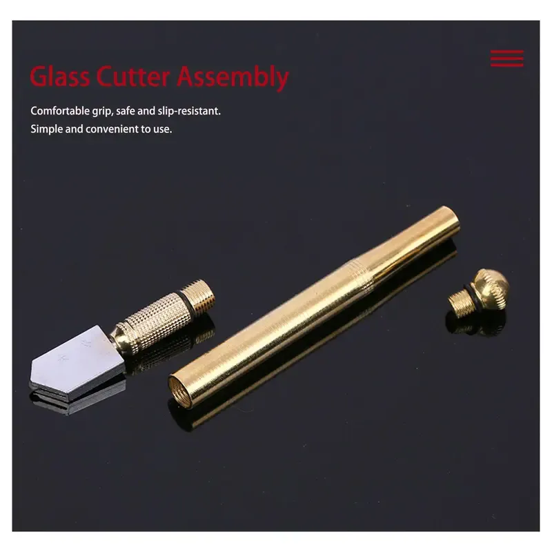 Diamond Head Glass Cutter Tool for 3-15mm Glass & Mirrors, Heavy Duty Steel Blade & Anti-Slip Grip for DIY Glass Cutting