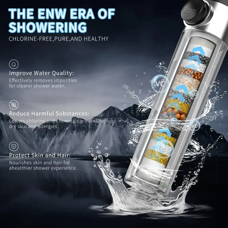 This enhanced shower head features a built-in filter and a handheld control with four different spray modes. It also includes a filter cartridge designed to remove chlorine ions from hard water. It's a practical and essential addition to any home.