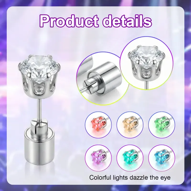 Gender-neutral LED light-up earrings with a rhinestone crown pendant, suitable for parties, weddings, birthdays, nightlife, disco, and other celebrations.
