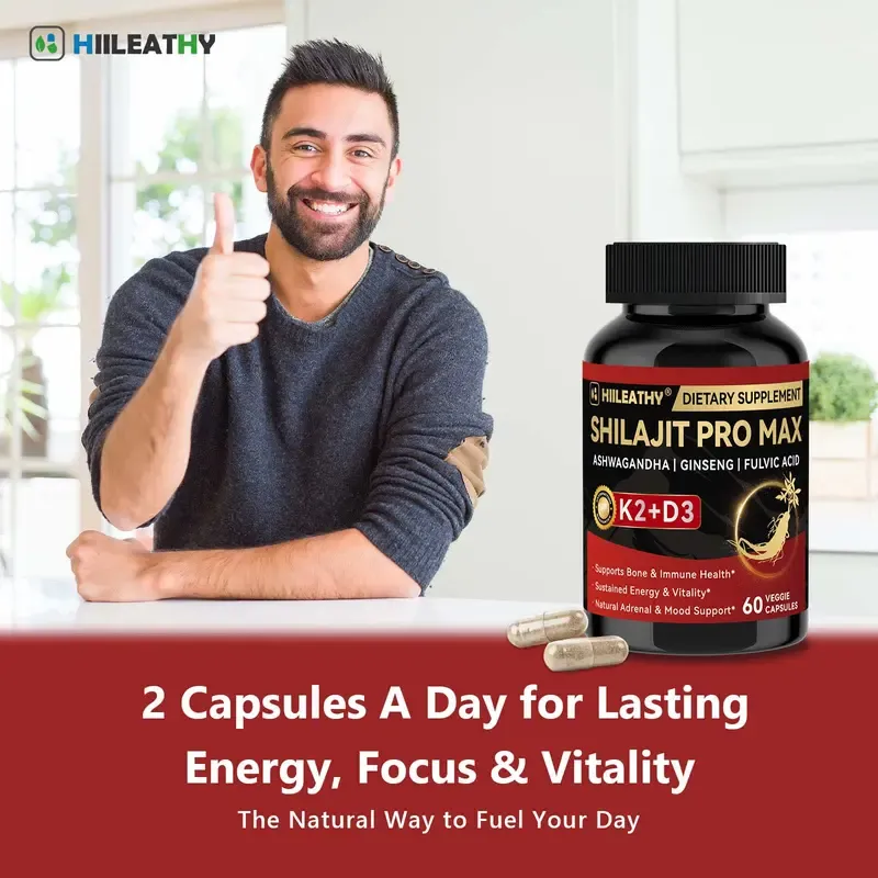 HIILEATHY Optimal Shilajit PRO MAX 60 Capsules Made in USA with Essential Minerals for Healthy Aging and Immune System Support