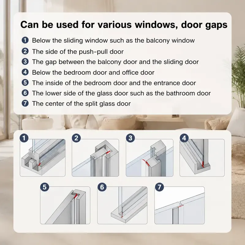 Self-adhesive wind and dust barrier, 16.4 ft x 1.15 ft, suitable for sealing doors and windows, showers, and other areas to prevent insects and dust.