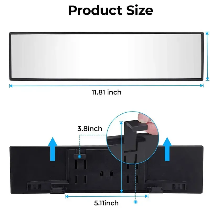 Joytutus Universal 11.81 Inch Panoramic Convex Real View Mirror for Car SUV Trucks Reversible Passengers High-Quality Glass Anti-Fall Design Easy Install Rearview Mirror