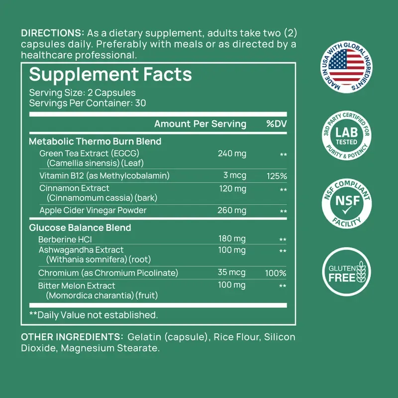 Selerb Metaburn for Daily Nutrient Support – With Chromium, Vitamin B12 & Berberine HCI – 60 Capsules High Potency Supplement Lean Muscle Booster  Healthy Gut Probiotics Digestive Wellness Bundle Digestive Detox