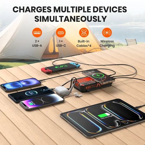 20000mAh Solar Power Bank with Foldable Panels, Wireless Charging & LED Flashlight
