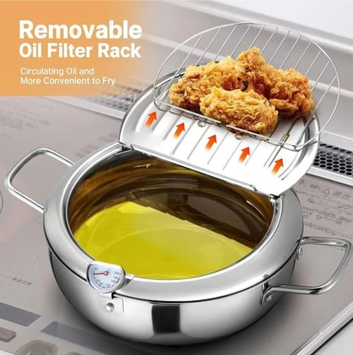 🔥Stainless Steel Frying Pot with Thermometer and Oil Drip Drainer Rack🎉