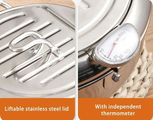 🔥Stainless Steel Frying Pot with Thermometer and Oil Drip Drainer Rack🎉