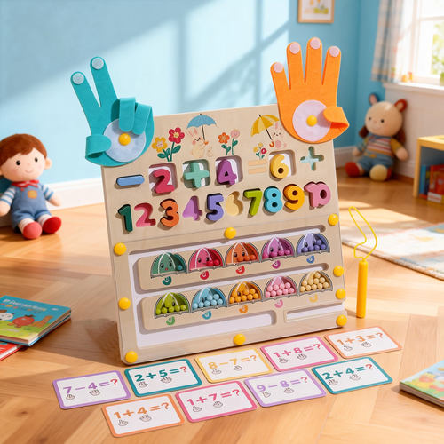 2 In 1 Wooden Finger Arithmetic & Umbrella Magnetic Maze Puzzle Toy | Color And Number Maze Math Teaching Aids For Number Recognition